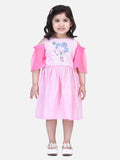 Lilpicks Pink Embroidered Sleeves Dress