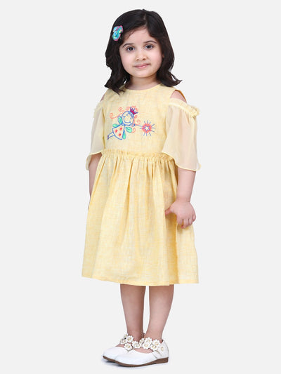 Lilpicks Yellow Embroidered Sleeves Dress