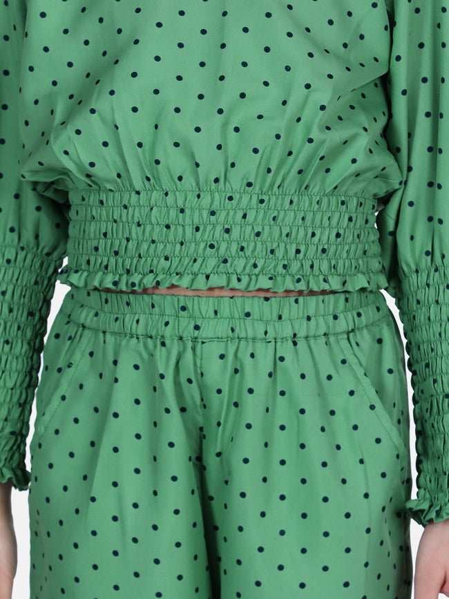 Lilpicks Olive Green Polka Smocking Clothing Set