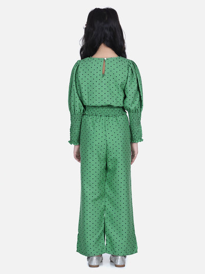 Lilpicks Olive Green Polka Smocking Clothing Set