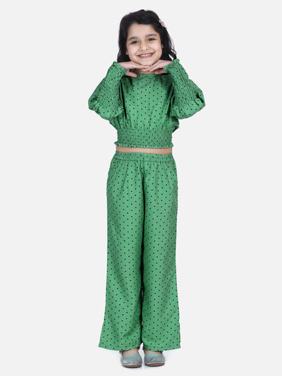 Lilpicks Olive Green Polka Smocking Clothing Set