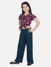 Lilpicks Wine Knot Top with Stretchable Pant Set