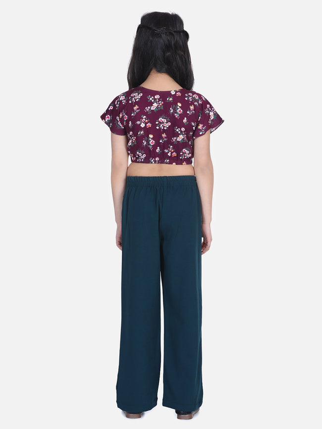 Lilpicks Wine Knot Top with Stretchable Pant Set