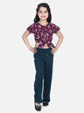 Lilpicks Wine Knot Top with Stretchable Pant Set