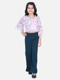 Lilpicks Pink bell Sleeves Top with Stretchable Pant Set
