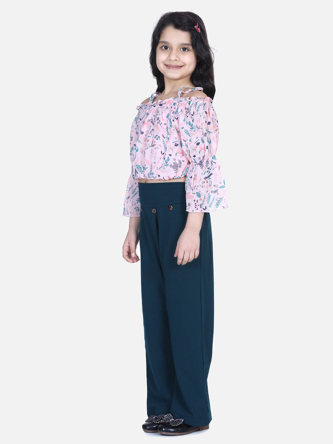 Lilpicks Pink bell Sleeves Top with Stretchable Pant Set