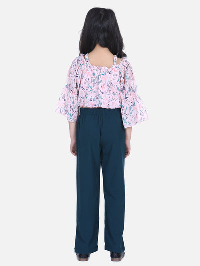 Lilpicks Pink bell Sleeves Top with Stretchable Pant Set