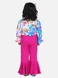 Lilpicks Floral Frilly Top with Stretchable Flared Pant Set