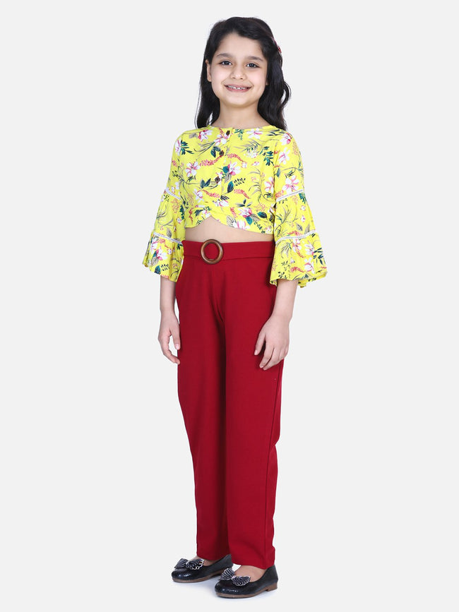 Lilpicks Floral Bell Sleeves Top with Stretchable Pant Set