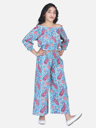 Lilpicks Frilly grey motif block print palazzo set