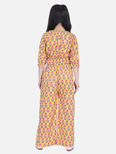 Lilpicks Frilly yellow flower block print palazzo set