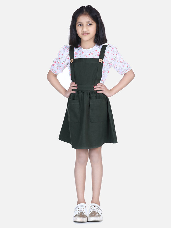 Lilpicks flounce top with olive skirt dungaree set