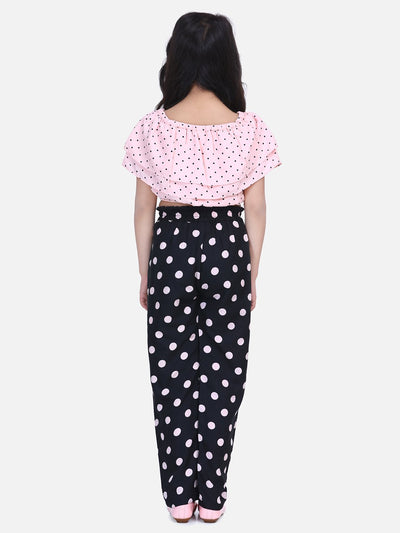Lilpicks Dusky Pink Polka Top with Pant Set