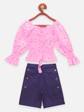 Neon Pink Smocking Top with Navy Shorts Set