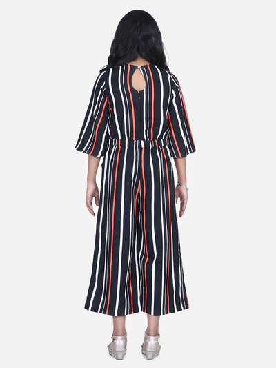 Lilpicks Black Neon Stripe Sequin Flared Jumpsuit