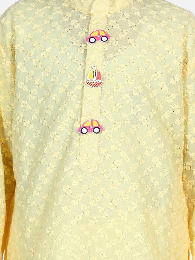 Lilpicks Lemon Yellow Chikankari Kurta Pyjama Set