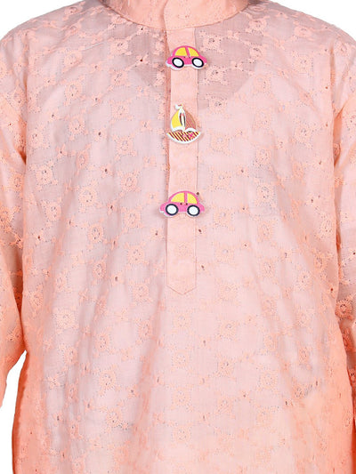 Lilpicks Peach Chikankari Kurta Pyjama Set