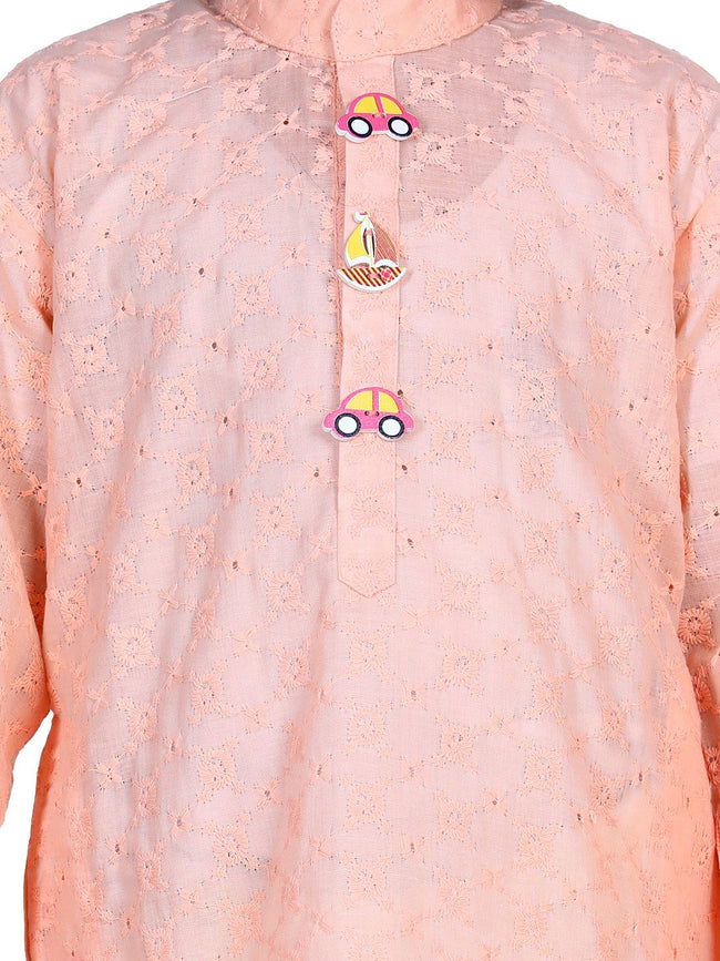Lilpicks Peach Chikankari Kurta Pyjama Set