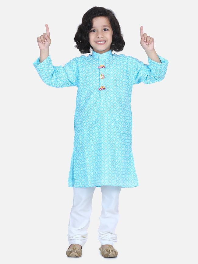 Lilpicks Bright Blue White Thread Chikankari Pyjama Set