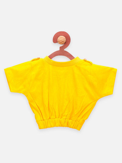 Lilpicks Yellow Crop Knot Top with Dungaree Set