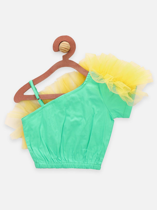 Lilpicks Yellow Ruffles Crop top with Pleated Skirt Set