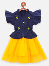 Lilpicks Navy Mustard Cherry Embrodiery Flared Dress
