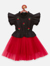 Lilpicks Black Maroon Cherry embroidery Flared Dress