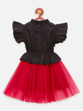 Lilpicks Black Maroon Cherry embroidery Flared Dress