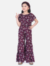 Lilpicks  Wine Floral Flared Pant Clothing Set
