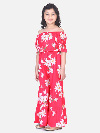 Lilpicks Fuschia Floral Flared Pant Clothing Set