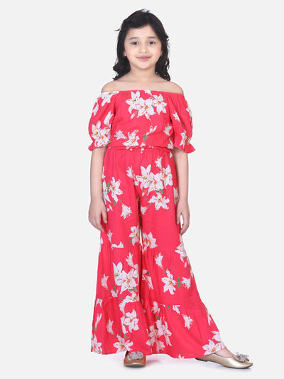 Lilpicks Fuschia Floral Flared Pant Clothing Set