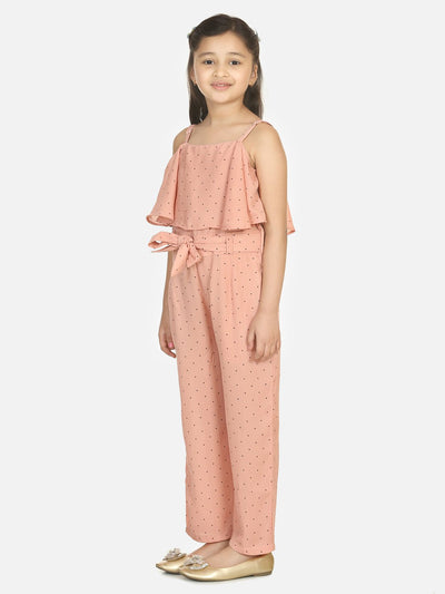 Lilpicks Light Brown Polka Cape Jumpsuit