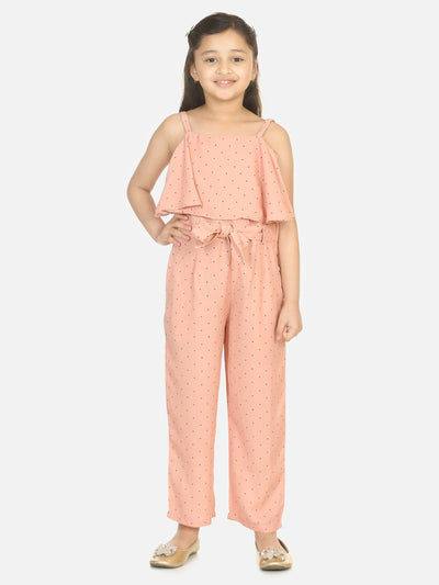 Lilpicks Light Brown Polka Cape Jumpsuit