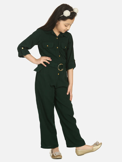 Lilpicks Bottle Green Golden Button Formal Jumpsuit