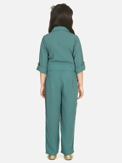 Lilpicks Vintage Green Golden Button Formal Jumpsuit