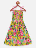 Lilpicks Yellow Flower Printed Sleevless Strappy Dress