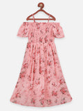Lilpicks Flora Print Off Shoulder Smock Flared Dress