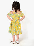 Yellow Floral Print Off Shoulder Flared Dress