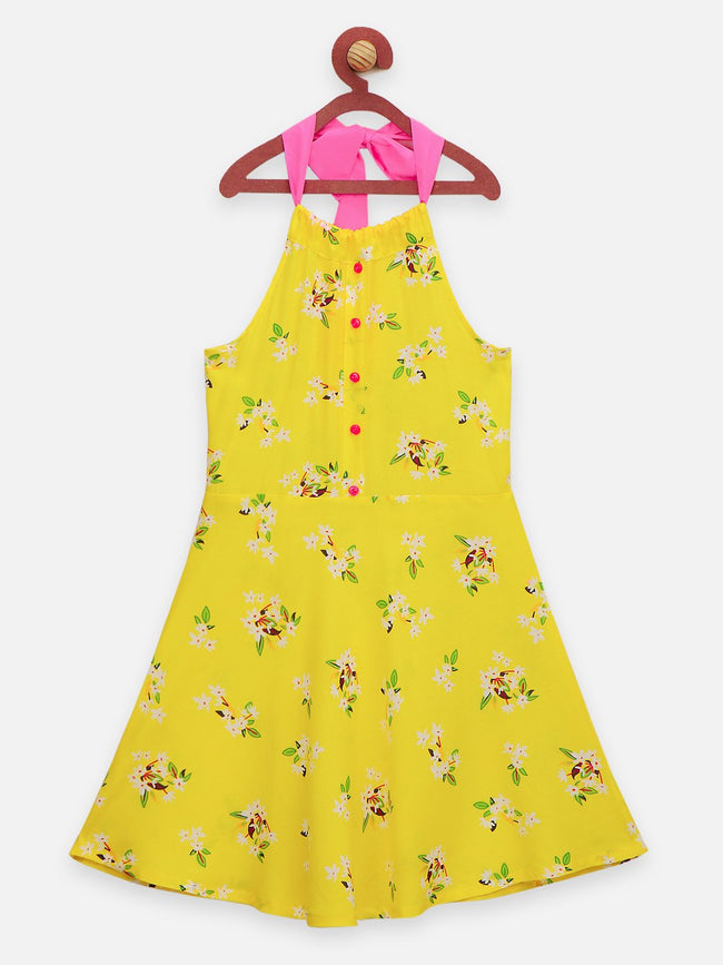 Lilpicks Yellow Floral Sleeveless Dress