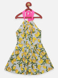 Lilpicks Yellow Lemon print Sleeveless Flare Dress