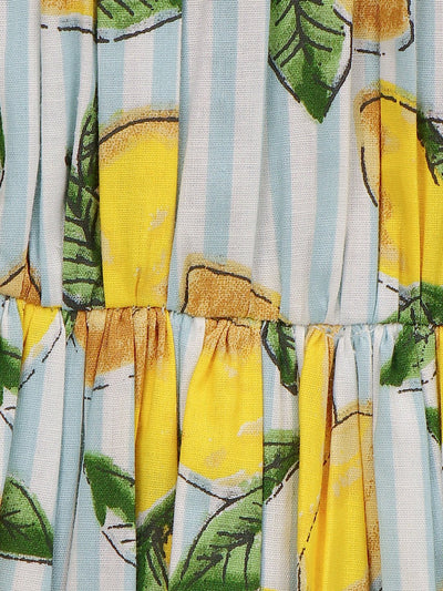 Lilpicks Yellow Lemon print Sleeveless Flare Dress