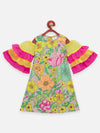 Lilpicks Flower Print Ruffle Sleeve Aline Dress