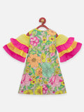 Lilpicks Flower Print Ruffle Sleeve Aline Dress