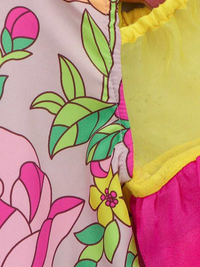 Lilpicks Flower Print Ruffle Sleeve Aline Dress