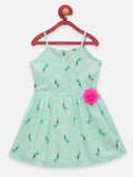 Lilpicks Green Sleeveles Flare Strappy Dress 