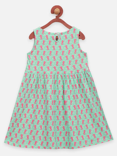 Lilpicks  Pink and green All Over Printed Pack of 2 Bow Flared Dress
