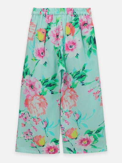 Lilpicks Pink Strappy Top and floral Green Palazzo set