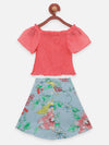 Lilpicks Peach Short Sleeve Top and Floral Skirt Set