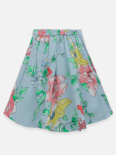 Lilpicks Peach Short Sleeve Top and Floral Skirt Set