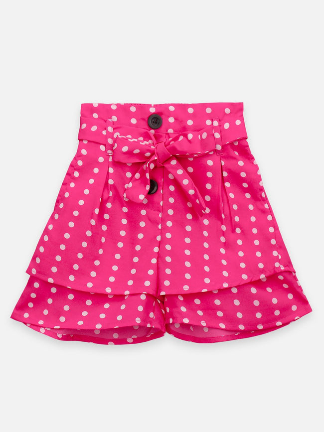 Lilpicks Pink And Yellow Polka Print Pack Of 2 Shorts